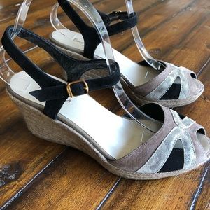 Toni Pons Black and Tan Espadrille Wedge Sandal